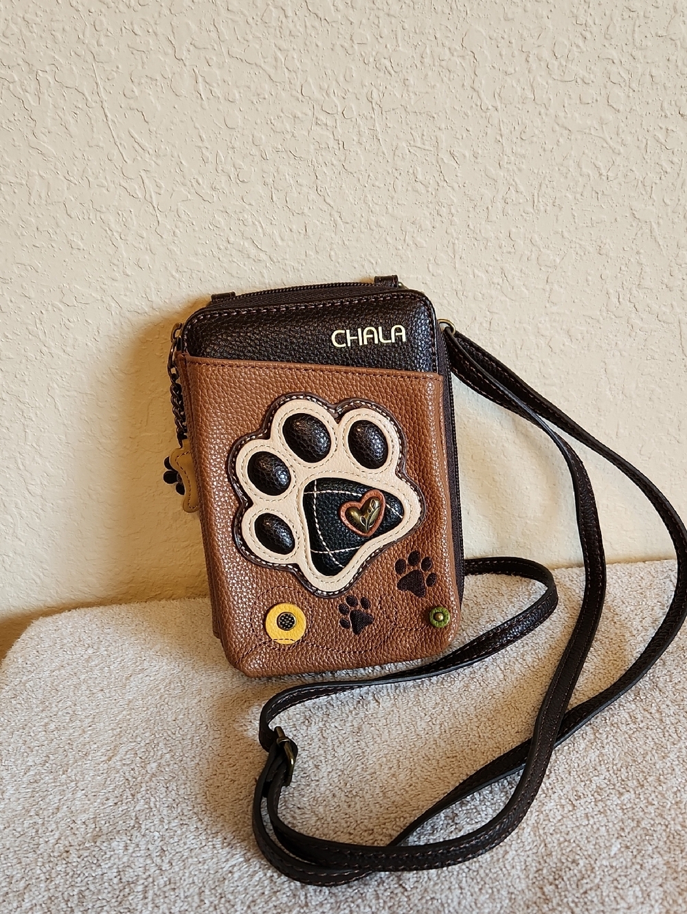 Chala Brown and Dark Brown Paw Crossbody Bag
